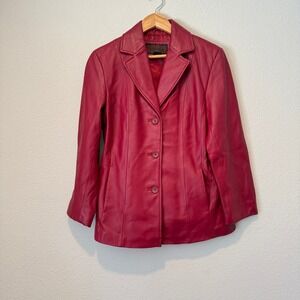 Siena Studio Red Leather Blazer Jacket Women 6-RED 3-Button Notched Lapel